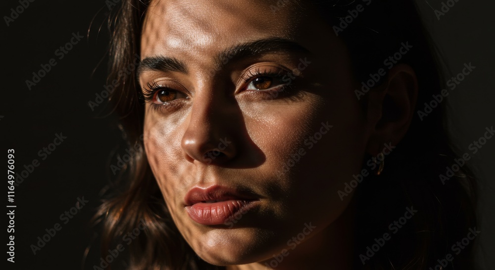 Serene woman in dramatic light and shadow Serene woman in dramatic light and shadow