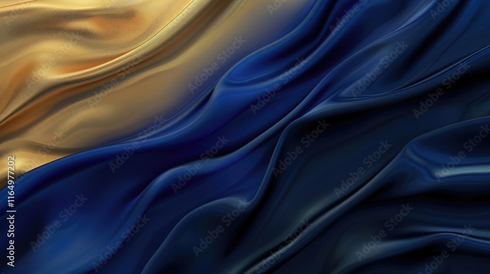 Obraz premium A flowing fabric design with rich gold and deep blue tones, evoking elegance and luxury.