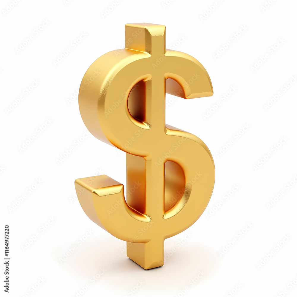 Captivating 3D isometric a sharp solid golden 3d shape of dollar currency symbol against clean white isolated background Captivating 3D isometric a sharp solid golden 3d shape of dollar currency symbol against clean white isolated background