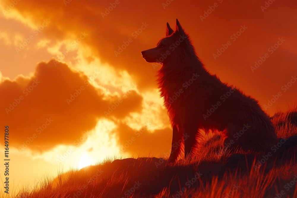 Silhouette of a dog sitting on a hill at sunset. Silhouette of a dog sitting on a hill at sunset.