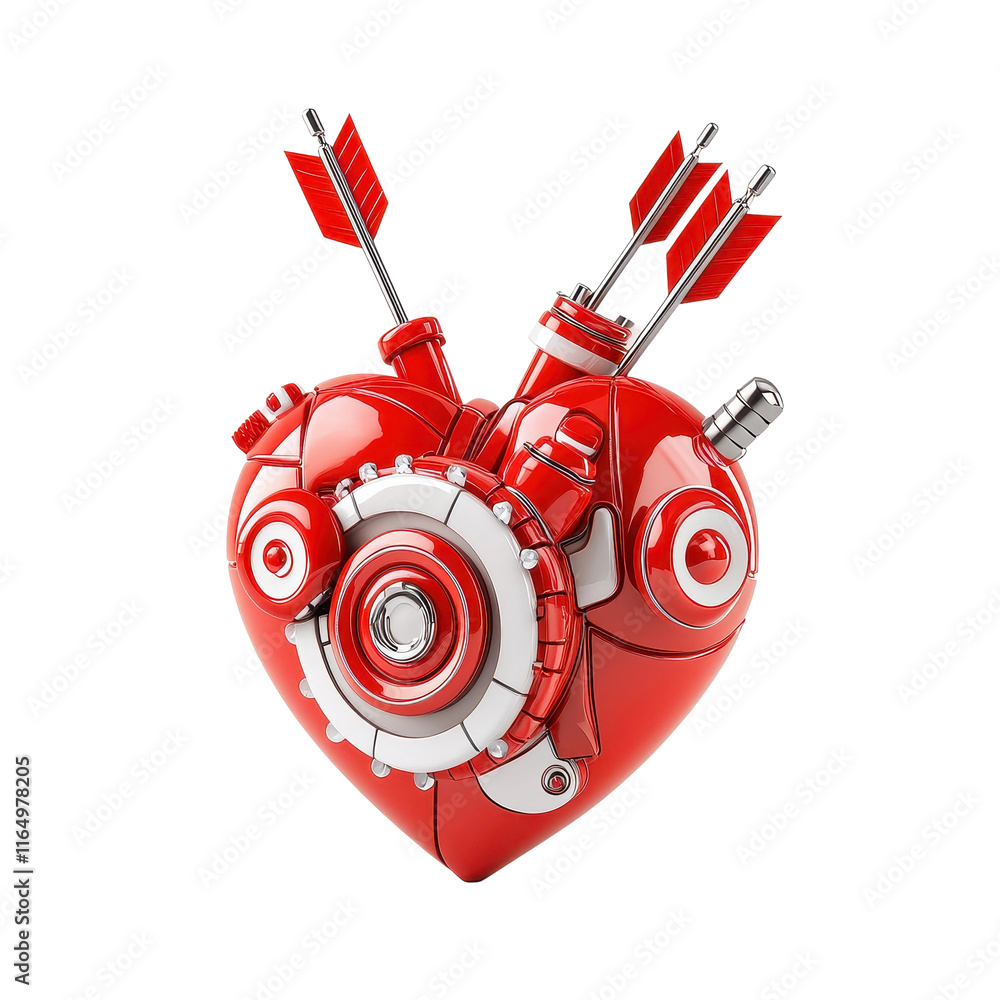 Fototapeta premium Red Heart with Arrows and Gears Design