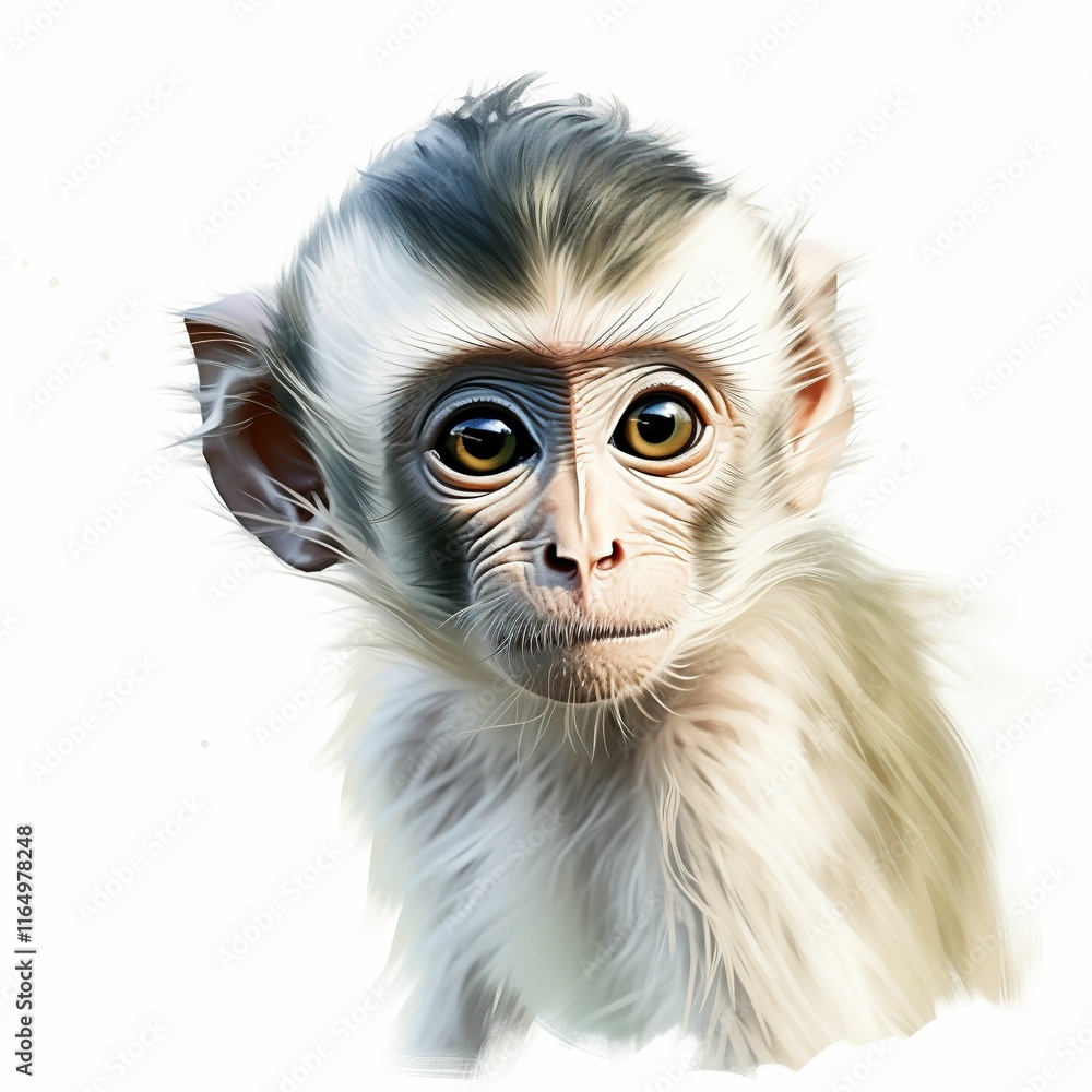 A baby monkey with a yellow face and white fur A baby monkey with a yellow face and white fur