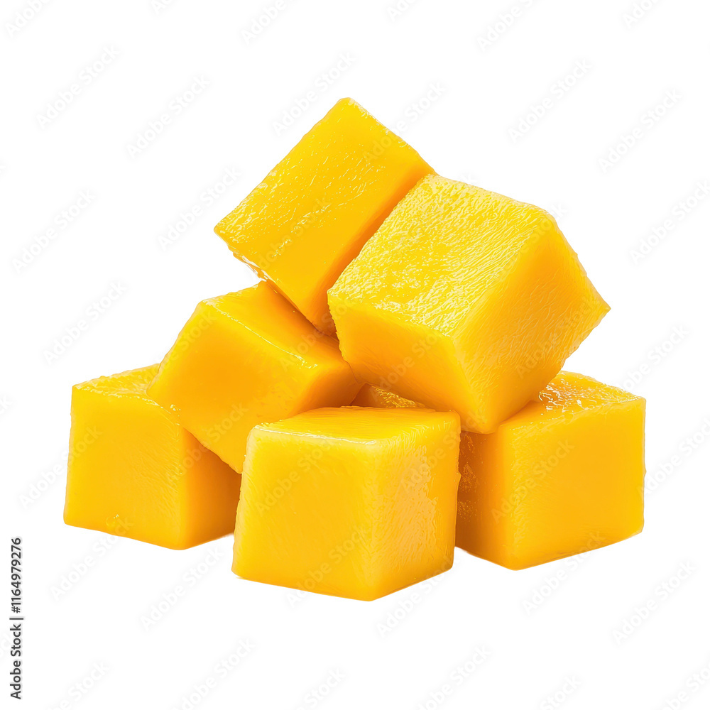 Fresh Yellow Mango Cubes Piled Together Fresh Yellow Mango Cubes Piled Together