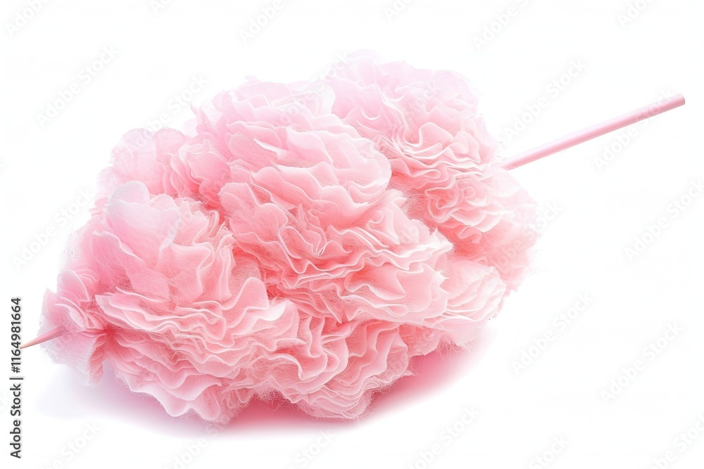fluffy pink cotton candy on a stick, on white blue background fluffy pink cotton candy on a stick, on white blue background