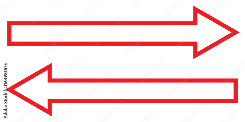 Set of long arrow vector, icon. red horizontal double side arrow. Straight long arrow vector icon set. Long arrows left and right in flat style. Long arrow silhouette, symbol, icon design. Set of long arrow vector, icon. red horizontal double side arrow. Straight long arrow vector icon set. Long arrows left and right in flat style. Long arrow silhouette, symbol, icon design.