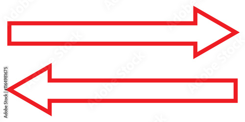 Set of long arrow vector, icon. red horizontal double side arrow. Straight long arrow vector icon set. Long arrows left and right in flat style. Long arrow silhouette, symbol, icon design.
