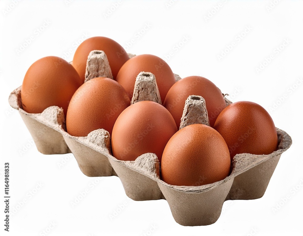 Eggs in Carton Isolated on White
A half-dozen brown eggs in a cardboard carton, placed on a clean white background. Eggs in Carton Isolated on White
A half-dozen brown eggs in a cardboard carton, placed on a clean white background.