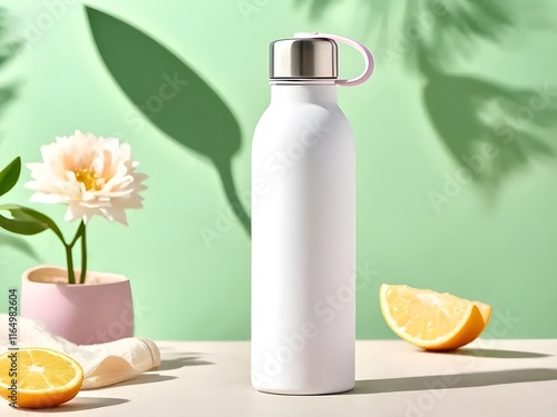 white reusable bottle water mockup with simple background