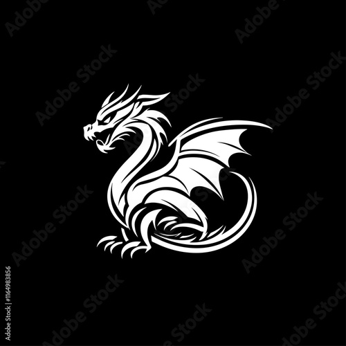simple line dragon fire gaming mascot logo isolate 