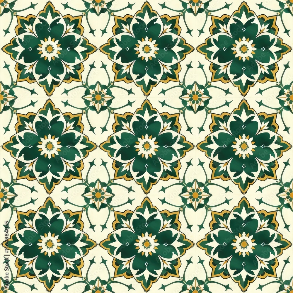 A decorative floral pattern featuring green and gold flowers on a light background. A decorative floral pattern featuring green and gold flowers on a light background.