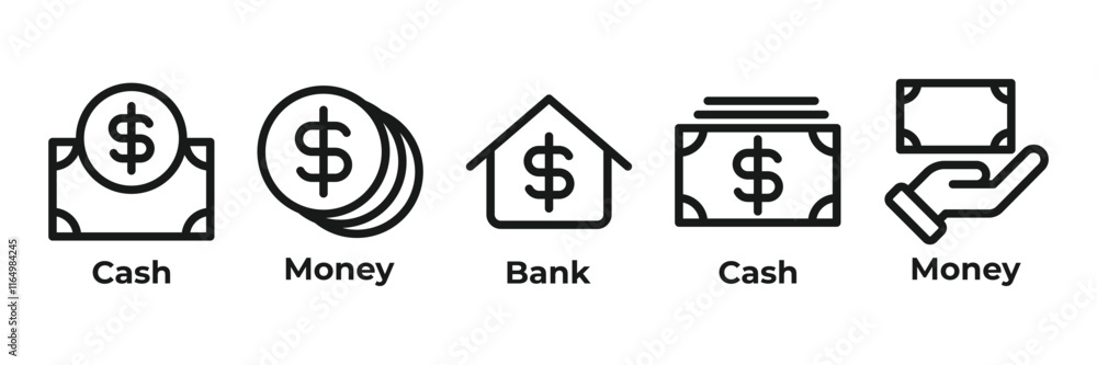 Obraz premium A Synergy of Financial Icons set vector illustration with cash, money, bank, cash, money