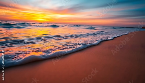 Sunset Seascape: Warm Waves on Sandy Shore photo