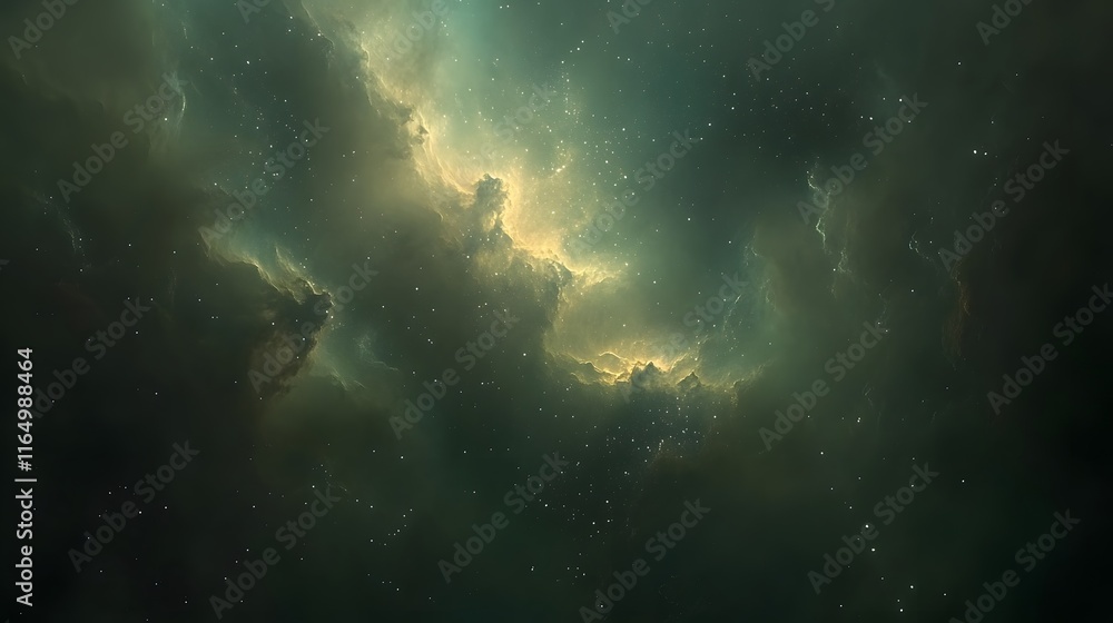Obraz premium Celestial Nebula Glowing Green Amidst Distant Stars