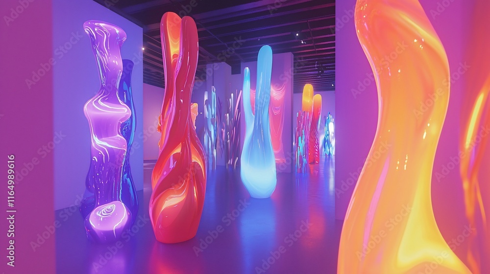 Abstract colorful sculptures in modern art gallery. Abstract colorful sculptures in modern art gallery.