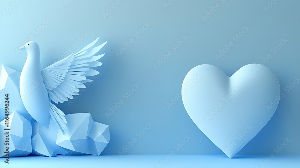 Obraz premium Blue Dove Peace Symbol with Heart Background