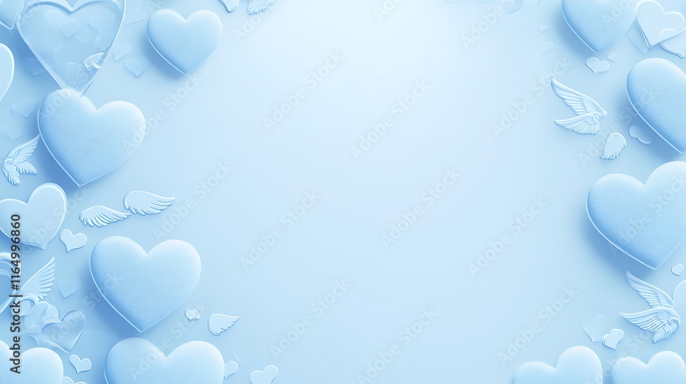 Pastel Blue Hearts and Wings Design Background Pastel Blue Hearts and Wings Design Background