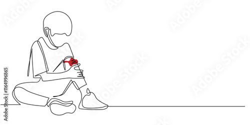 continuous line drawing of a child holding an injured knee.one line drawing of a boy falling.single line vector illustration.isolated white background
