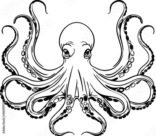 Octopus line vector illustration white background