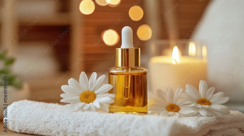 Relaxing Spa Setting with Essential Oil and Candlelight Ambiance Relaxing Spa Setting with Essential Oil and Candlelight Ambiance