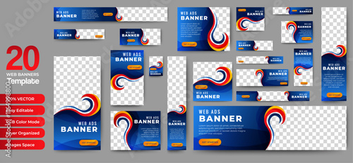 Web advertising banner template design. Modern web layout set with standard size. vector