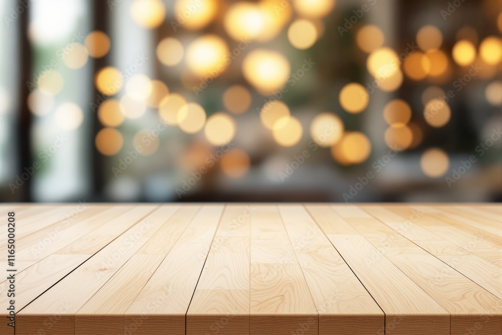Wooden countertop table, natural tone, blurred bokeh light background, interior concept, product mockup, warm presentation setting. Ai generative Wooden countertop table, natural tone, blurred bokeh light background, interior concept, product mockup, warm presentation setting. Ai generative