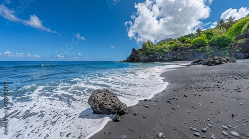 Fototapeta Naklejka Na Ścianę i Meble -  Boucan Canot beach on reunion island, a picturesque oceanfront destination for locals and tourists with pristine sands, turquoise waters, and vibrant island culture