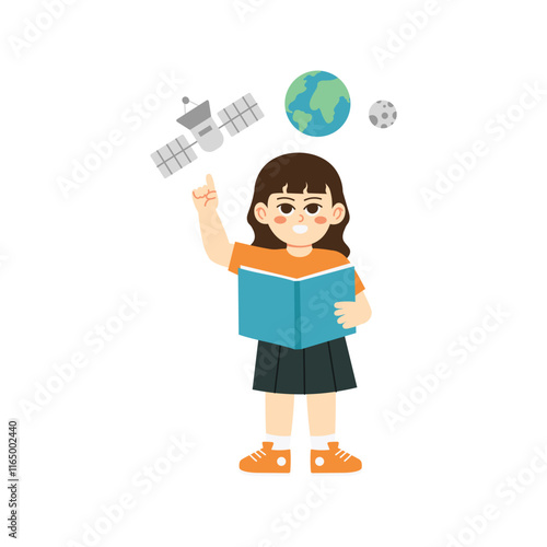 Kids Study Astronomy Holding Blue Book