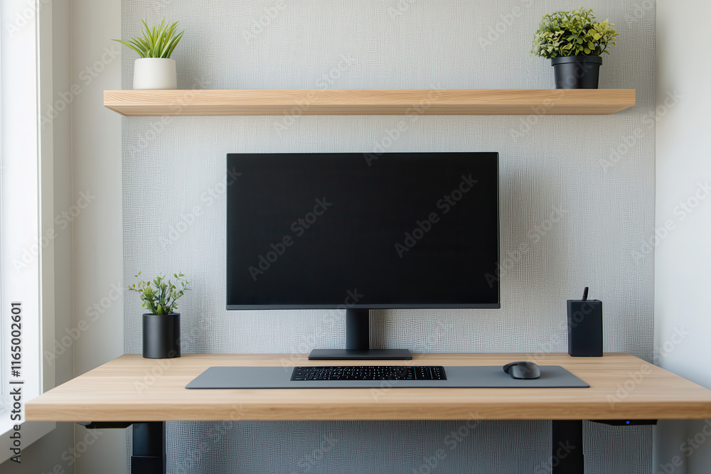 Small homes need office organizers. Modern workspace with computer and plants Small homes need office organizers. Modern workspace with computer and plants