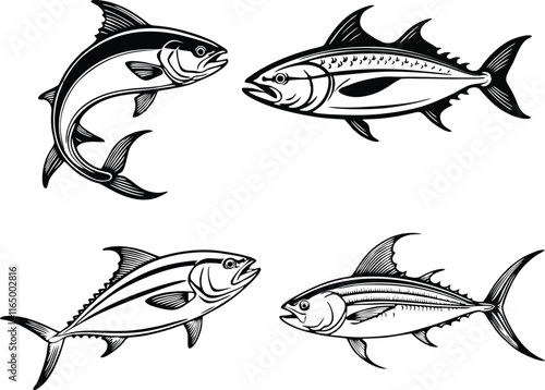 Set Of Tuna Fish line vector illustration white background