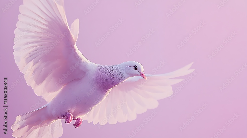 Obraz premium A Pale Pink Dove In Flight Against A Lavender Sky