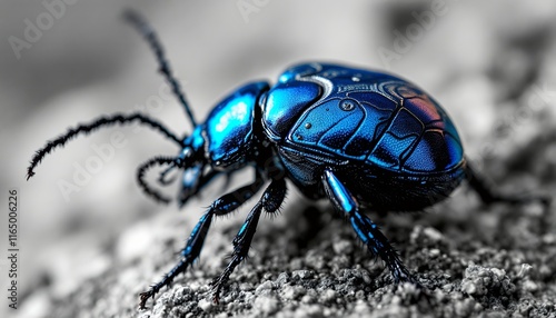 Stunning Close-Up of a Vibrant Blue Jewel Scarab Beetle photo