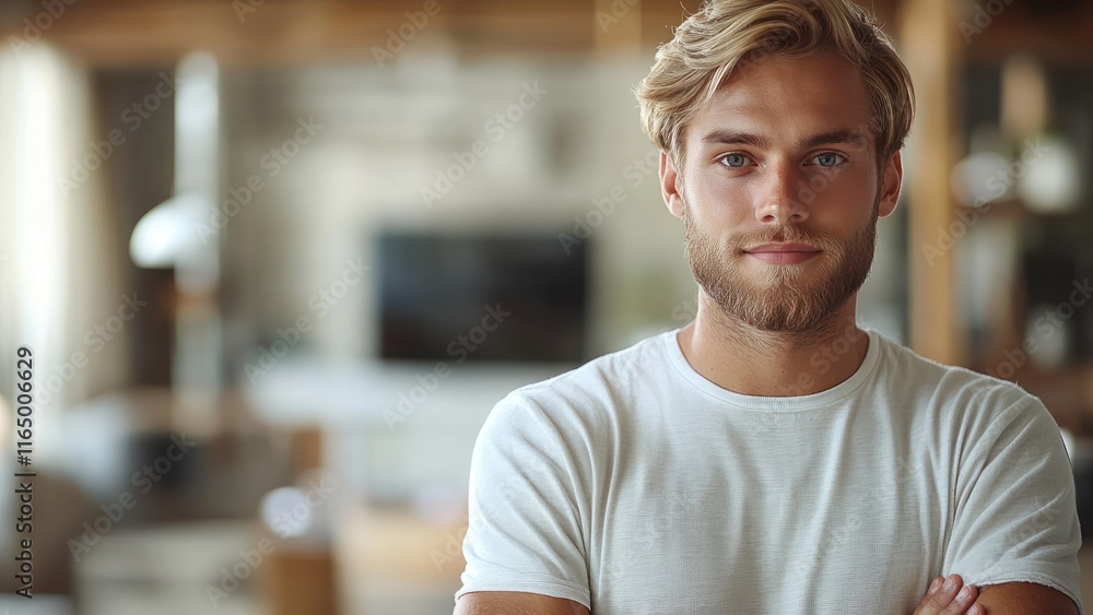 Young man in casual attire, smiling confidently. Young man in casual attire, smiling confidently.