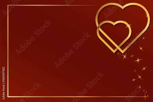 the red background with gold heart in valentines concept