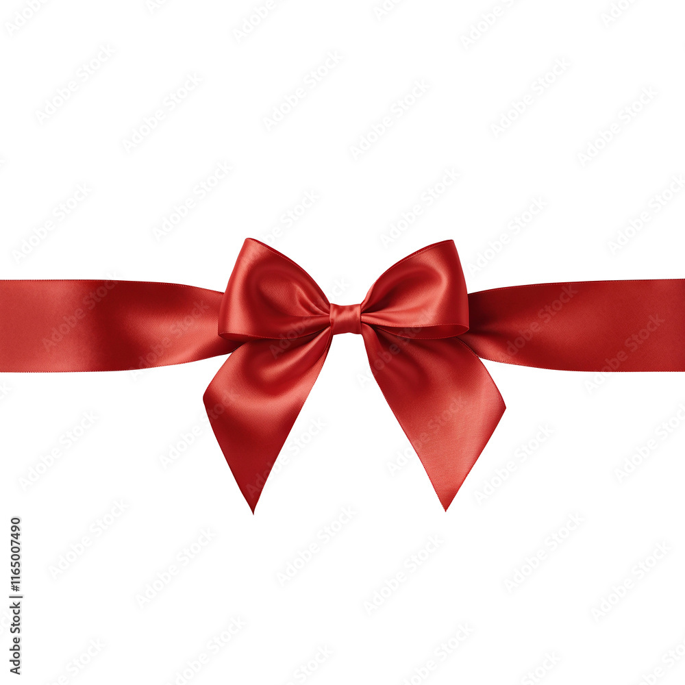 Fototapeta premium Red gift ribbon bow on transparent background PNG Generative AI