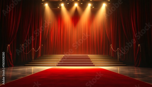 Red Carpet Stage with Dramatic Lighting and Velvet Curtains