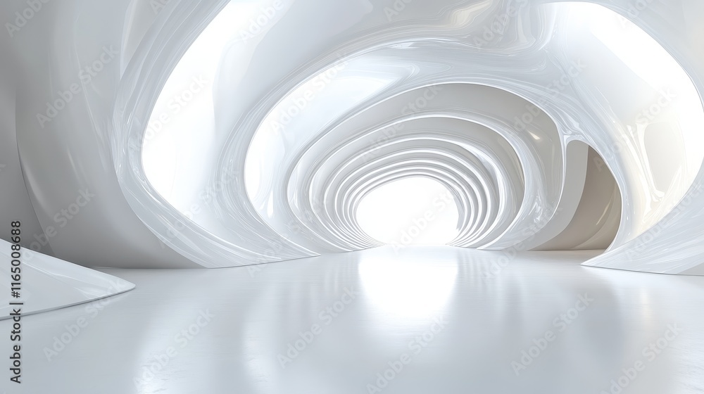 Obraz premium A futuristic, smooth, and bright interior space with flowing white surfaces.