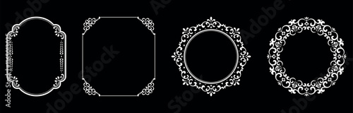 Set of decorative frames Elegant vector element for design in Eastern style, place for text. Floral black and white borders. Lace illustration for invitations and greeting cards.