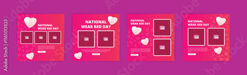 Social media post template for national wear red day. National awareness campaign for women about heart disease.
