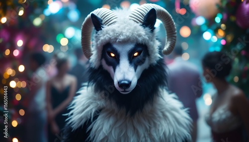 Mysterious Wolf-Ram Hybrid at a Festive Gathering photo