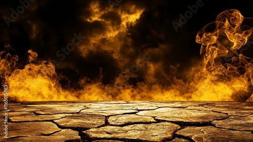Crackled Earth  Fiery Smoke  Dramatic Background