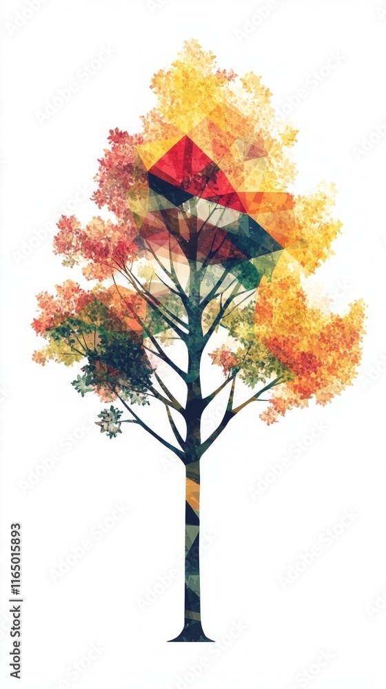 Fototapeta premium Geometric Autumn Tree: A Colorful Abstract Landscape Design