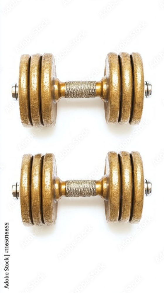 Pair of Golden Dumbbells for a Powerful Workout Routine Pair of Golden Dumbbells for a Powerful Workout Routine