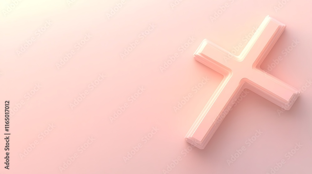Obraz premium A Pale Pink Three Dimensional Cross on a Background