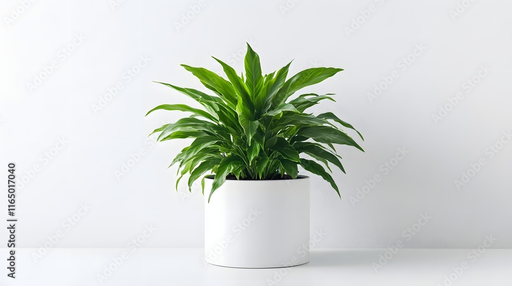 A vibrant green plant in a simple white pot A vibrant green plant in a simple white pot