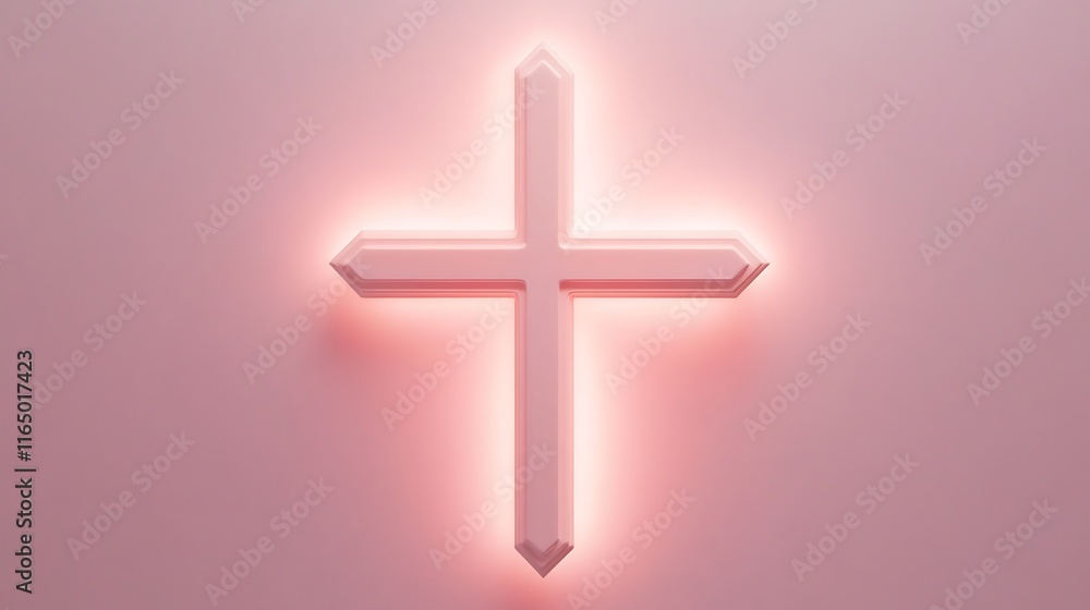 Obraz premium Illuminated Pink Cross Against a Pastel Background