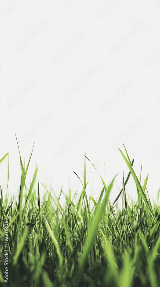 Fototapeta premium Close-up View of Lush Green Grass against a White Background - A Nature's Embrace