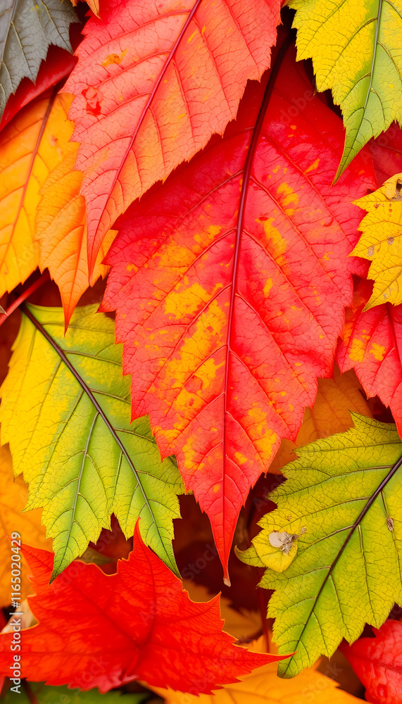 Vibrant Autumn Leaf Tapestry: Nature's Colorful Transition Captured in Detail, close-up, with white tones Vibrant Autumn Leaf Tapestry: Nature's Colorful Transition Captured in Detail, close-up, with white tones