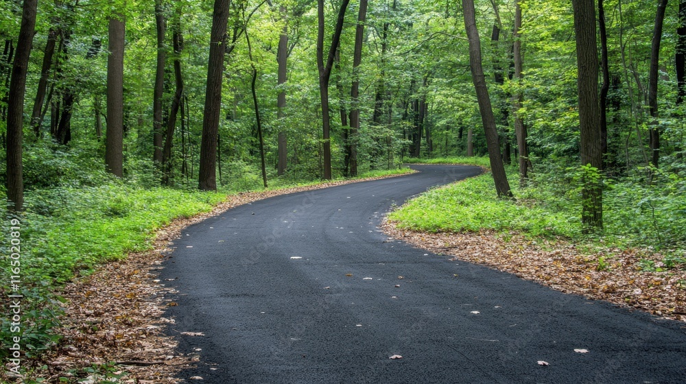 Serene Winding Path Through Lush Green Forest in Late Summer Serene Winding Path Through Lush Green Forest in Late Summer