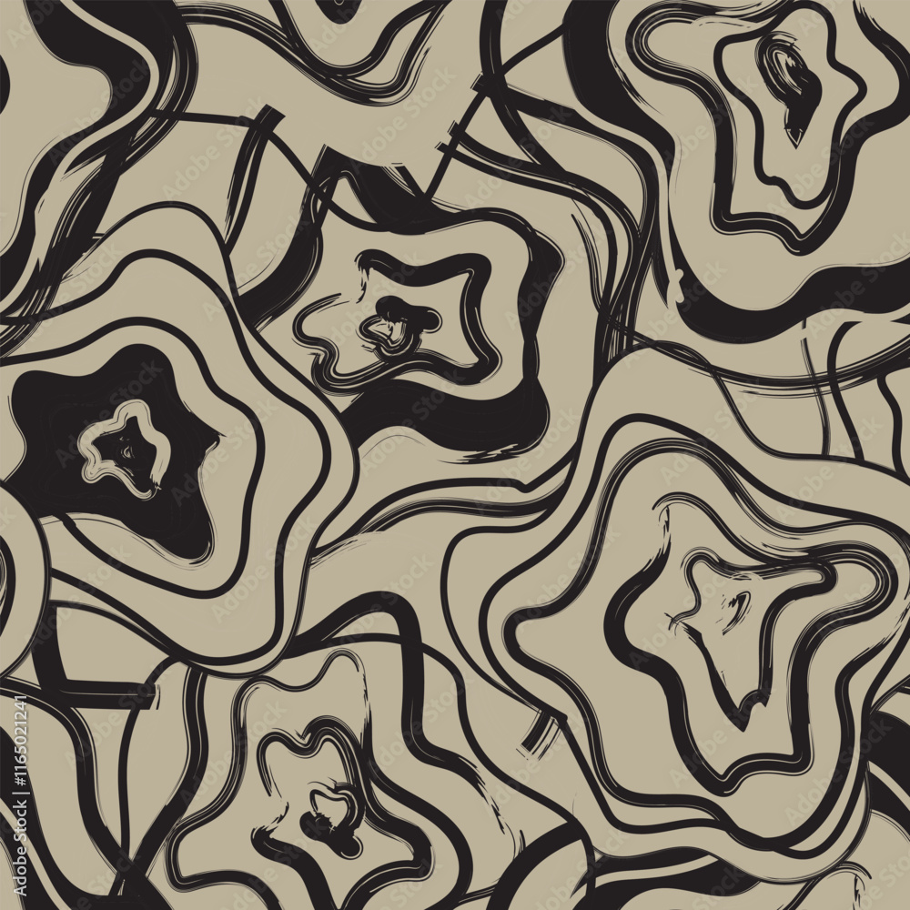 Neutral Colour Abstract Line Floral Seamless Pattern Design Neutral Colour Abstract Line Floral Seamless Pattern Design