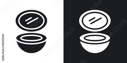 Cosmetic powder with mirror icons in flat style